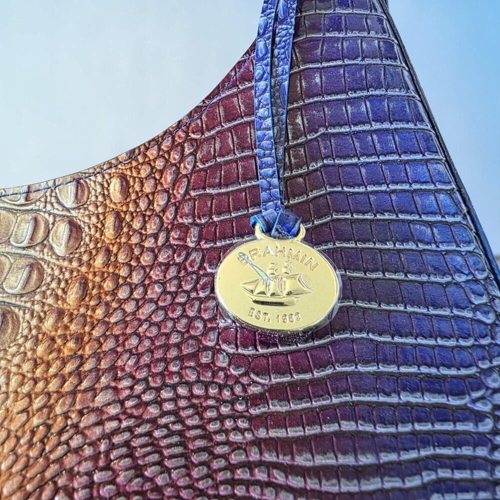 Brahmin Tabitha Melbourne Ombre Rainbow Shoulder Bag Croc Embossed Leather NWT - Picture 9 of 16